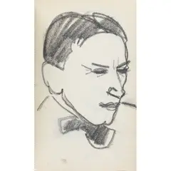 John Duncan Fergusson, SELF-PORTRAIT (WITHIN A SKETCHBOOK CONTAINING APPROXIMATELY 55 PENCIL DRAWINGS), One of approximately 55 pencil drawings of heads, figures etc. within a sketchbook with dark blue cover