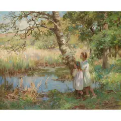 William Stewart MacGeorge, FEEDING THE SWANS, oil on canvas