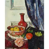 George Leslie Hunter, STILL LIFE WITH CHINESE BOWL AND FRUIT, oil on board