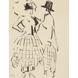 Francis Cadell, JACK AND TOMMY: A COUPLE IN CONVERSATION, pen and ink and watercolour