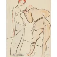 JACK AND TOMMY: THE HEALTH INSPECTION by Francis Cadell, charcoal and watercolour, sold Jun 2024