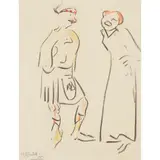 Francis Cadell, JACK AND TOMMY: KILTED SOLDIER AND LADY, charcoal and watercolour