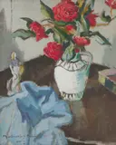 John Maclauchlan Milne, RED FLOWERS, oil on canvas