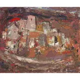 Anne Redpath, CORSICAN VILLAGE, oil on board