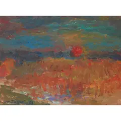 William MacTaggart, SUNDOWN EAST LOTHIAN, oil on board