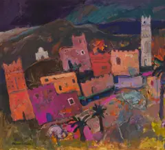 Sheila Macnab MacMillan, MOROCCAN VILLAGE, acrylic on board