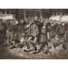 Ken Currie, STUDY FOR 'THE STREET', 1990, ink and wash with pencil annotations to margin