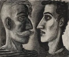 John Byrne, HIM AND ME, 2010, ink on scraperboard
