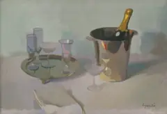 Alexander Goudie, STILL LIFE WITH CHAMPAGNE, oil on canvas