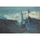 Lillian Neilson, FISHING NETS AND WINTER WAVES, CATTERLINE, Oil on board