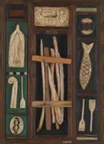 Simon Laurie, DRIFTWOOD DIARY, 1989, wooden construction / relief comprising carved, hand-painted elements and fragments of driftwood