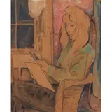 Alasdair Gray, PORTRAIT OF THE ARTIST CAROLE GIBBONS, Mixed media on brown paper