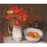 Gordon Bryce, TULIPS AND BLACK TEAPOT, oil on canvas