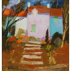 George Birrell, SUNLIT SHUTTERS, oil on board