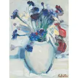 James Fullarton, STILL LIFE WITH CORNFLOWER, oil on canvas