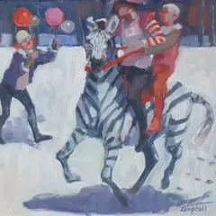 Catriona Campbell, SAYING 'BOO' TO A ZEBRA, oil on board