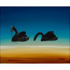 Jack Knox, BLACK SWANS, 1995, oil on canvas laid on board
