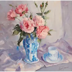 STILL LIFE OF ROSES by Helen M. Turner, oil on canvas, sold Apr 2024