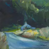 Pam Carter, THE BLUE COTTAGE, 1988, oil on board