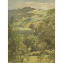William Oliphant Hutchison, YORKSHIRE LANDSCAPE - BURLEY IN WHARFEDALE, Oil on canvas board
