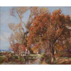 A WALK THROUGH THE WOODS by William Watt Milne, oil on canvas board, sold Feb 2024