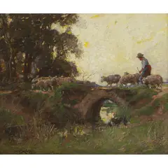 BRIDGE ON THE DROVE ROAD by William Watt Milne, oil on canvas board, sold Feb 2024