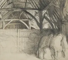 George Clausen, NO.4, BARN INTERIOR, pencil on paper