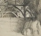 George Clausen, NO.4, BARN INTERIOR, pencil on paper