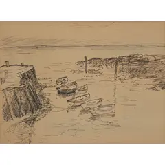 George Leslie Hunter, LARGO - JETTY, Pencil and ink