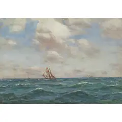 A SCHOONER IN A BREEZE by Patrick Downie, 1928, gouache and pencil, sold Feb 2024