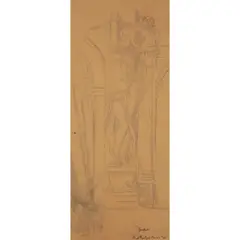 CARYATID AND BOX AT THE NEW BEDFORD MUSIC HALL, C.1915 by Walter Sickert, pencil, crayon and ink on brown paper, sold Feb 2024