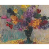 Lena Alexander, STILL LIFE WITH TEAL VASE, pastel on buff paper