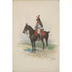 Jan Chełmiński, A CUIRASSIER, watercolour