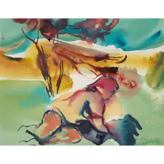 June Redfern, WAKING UP UNDER THE TREE, 1996, watercolour