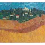 George Devlin, MEDITERRANEAN HARVEST FIELDS WITH HILL TOWN