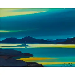 Pam Carter, LIGHTHOUSE AT DUSK, acrylic on canvas