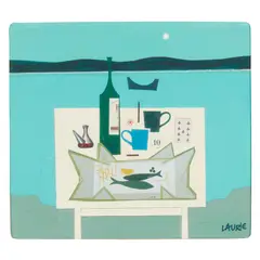Simon Laurie, LOCHSIDE SUPPER, acrylic and collage on board