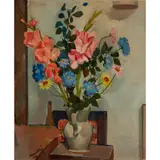 William Crosbie, STILL LIFE WITH VASE ON A GREY GROUND, oil on canvas