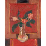 David M. Martin, RED STILL LIFE, oil on canvas