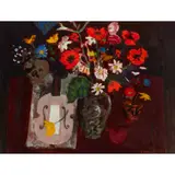 David McClure, FLOWERS, VIOLIN AND PINK BIRD, oil on board