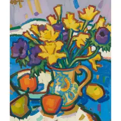 Joan Gillespie, DAFFODILS AND ANEMONES, oil on board