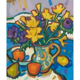 Joan Gillespie, DAFFODILS AND ANEMONES, oil on board