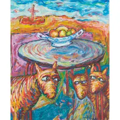 Neil MacPherson, STILL LIFE WITH SHEEP, oil pastel