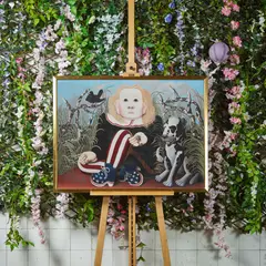 John Byrne, CHILD WITH SPOTTED DOG, oil on canvas