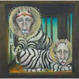 Heather Nevay, KING AND QUEEN OF THE ZEBRAS, oil and metallic paint on canvasboard