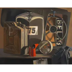 AS OLD AS THE INDUSTRY, AS MODERN AS THE HOUR by Jim Dunbar, 1990, oil on canvas, sold Oct 2023