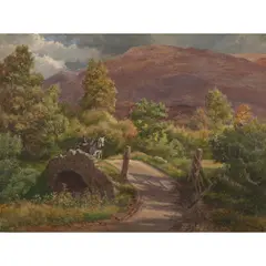Colin Hunter, HIGHLAND BRIDGE, oil on canvas