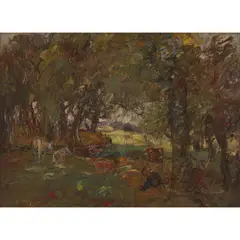 William Mouncey, A PASTORAL SCENE, Oil on board