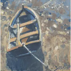 Charles Simpson, BEACHED BOATS, GIGHA, oil and pencil on board