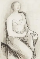 Henry Moore, DRAPED SEATED GIRL, c.1930, charcoal, chalk, watercolour wash and pen and ink on paper